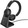 Jabra Evolve2 65 USB-A UC Headset Stereo con stazione di ricarica, colore nero