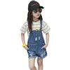 KIDSCOOL SPACE Salopette Grande per Bambina Salopette Corta in Jeans Estivo strappato, Azzurro, 3-4 Anni