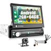 CAMECHO [2GB+64GB]CAMECHO Android 1 Din Autoradio con Navigazione GPS,7 Pollici Manual Pieghevole Touchscreen Stereo Auto Bluetooth con WiFi FM/RDS USB AUX TF Controllo del Volante+Telecamera di Backup