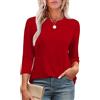 ABINGOO Donna Estiva Maniche 3/4 Top Classica Girocollo Casual Maglietta Tinta Unita Elegante T-Shirt Elegante Tunica(Rosso,XL)