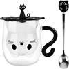 Jognee Tazza per gatti dolci, 280 ml, a doppia parete, con cucchiaio, vetro isolante a doppia parete, a doppia parete, a doppia parete, idea regalo per gli amanti dei gatti