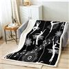 Loussiesd Coperta in pile bohémien con note musicali e note musicali, per bambini, ragazzi e ragazzi in bianco e nero, motivo floreale, per divano letto, 150 x 60 cm