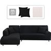 Lydevo Copridivano con Penisola Elasticizzato,Copridivano Angolare a Sinistra/Destra Universale con 2 Federi,Fodere Divano Penisola Forma di L,Chaise Longue Sofa Cover(3 Posti+4 Posti,Nero)