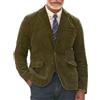 Generic Blazer da uomo in velluto a coste, vintage, slim fit, casual, morbido, confortevole, retrò, da ufficio, leggero, monopetto, per tutti i giorni, giacca classica da lavoro casual, Verde, L