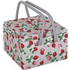 Hobby Gift Esclusivo grande contenitore per cucito e hobby con doppio coperchio, vassoio per accessori, tasche per puntaspilli, manici in PVC, 25 x 25 x 17 cm, fragole