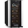 KLARSTEIN Reserva Slim Uno - Frigorifero Vini, Cantinetta, Temperatura: 11-18 °C, Silenzioso: 26 dB, 3 Ripiani in Metallo, Luce LED, Protezione da UV, 23 L/8 Bottiglie, Nero