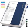 EMSHOI Taccuino A4 a righe college, blocco note a spirale 150 fogli/300 pagine, 100 g/m², copertina in PVC, note adesive, tasca, anello per penna, righello, segnalibro, diario a righe per donne e