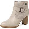 QUEEN HELENA Tronchetti Traforati Stivaletti Bassi con Zip Laterale Scarpe con Tacco Donna X28-104 Beige 41