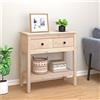 Homgoday Tavolo consolle con 2 cassetti e 1 ripiano, in legno, per corridoio, ingresso, ufficio, 75 x 35 x 75 cm, legno massello di pino