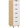 Brigros WeHome - Mobile Cassettiera Alta In Legno Modello Sky Con 6 Cassetti, Dimensioni 45 X 40 X 150 Cm, Cassettiera Compatta Moderna Con Guide In Metallo E Piedi In Legno (Rovere/Bianco)