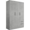 Composad | Armadio della Linea ESPRESSO con 3 Ante e 2 Cassetti, Armadio Contenitore, Salvaspazio, per Camera da letto, Lavanderia, (LxAxP) 119,3x184,4x46,3 cm, Colore Grigio Cemento, Made in Italy