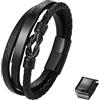 Cupimatch Bracciale Pelle Uomo Regolabile: Braccialetto Intrecciato Cordoncino Cuoio con Simbolo dell'Infinito in Acciaio Inox Regalo Compleanno Natale San Valentino Festa del Papà Nero 23cm