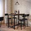 DEGHI Set tavolo alto 120x60 cm top effetto legno e gambe in acciaio nero con 4 sgabelli in similpelle nera - Bayard
