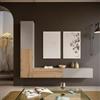 DEGHI Parete attrezzata sospesa 240 cm cashmere opaco cannettato e rovere - Ingrid