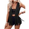 Yoisdtxc Gilet da Donna con Frange, Senza Maniche, con Nappe, Stile Cowgirl, Western, in Finta Pelle Scamosciata, Cardigan Hippie Anni 70, D-Nero, XL