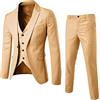 Generic Completo Formale da Uomo in 3 Pezzi - Abito da Sposa, Casual, Giacca Blazer, Gilet e Pantaloni - Tinta Unita, Smoking, Cachi, L