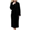 Generic Vestaglia in pile da donna, vestaglia lunga da donna, vestaglia invernale con tasche e cintura, vestaglia calda, comoda e accogliente, tinta unita, abbigliamento da notte, Nero , M