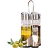 DAMDAM GO Set Olio e Aceto, Oliera, Vetro, Acciaio Inox, per Tavolo, con Supporto, Acciaio e Trasparente
