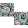 DRW Set di 2 quadri astratti con cornice in legno in blu, oro e rose 80x4.5x80 cm