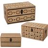 DRW Set di 3 bauli di legno e similpelle imitazione vimini in naturale e nero 56 x 34 x 30 cm