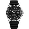Stührling Orologio subacqueo da uomo Original, cassa in argento da 42 mm con corona a vite, cinturino in gomma, resistente all'acqua fino a 100 m, Nero