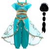 Emin Ragazza Principessa Verde Costume con Parrucca Bambina Principessa Araba Vestirsi Costume da Halloween Carnevale Cosplay Compleanno Natale Festa Vestito Fantasia Verde, 150