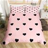 Homewish Set di biancheria da letto con copripiumino per ragazze, per letto singolo, motivo a cuori carini, rosa e nero, morbido, decorativo, moderno, con 1 federa