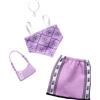 Mattel Barbie Fashion Pack HRH37 - Confezione da 1 vestito per bambola Barbie - Top bandana, gonna sportiva, collana in argento, borsa lilla - Rosso e Bianco - Scacchi - Abbigliamento per bambole