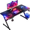 HLFURNIEU LED Scrivania Gaming 160 x 60 cm, Postazione Gaming Ergonomica, Tavolo Gaming con Tappetino per Mouse, Portabicchieri e Ganci Per Cuffie, Scrivania Gamer Nero