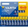 VARTA Pile AA, 10+10 (20 pezzi), Longlife Power, Alcaline, 1,5V, ideale per giocattoli, mouse wireless, torce elettriche, imballaggio riciclato al 90%, Made in Germany