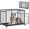 PawHut Kennel Gabbia per Cani Pieghevole, 125x76x81cm, Grigio Scuro | A Doppia Porta con Blocco, Box per Cani, 4 Ruote con Freno, Fondo Rimovibile