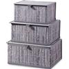 Honygebia Cestino Portaoggetti con Coperchio - Grigio Bambù Decorative Scatola Porta Oggetti, Set di 3 Cesto Vimini con Rivestimento in Tessuto Intrecciato per Cucina Bagno Salotto Organizer