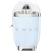 Smeg, Spremiagrumi Elettrico CJF11PBEU, Spremitura a Pressione Manuale, Beccuccio Antigoccia e Cono Universale, Base Antiscivolo, Avvolgicavo Integrato, 70W, Azzurro
