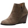 Generisch Stivaletti da donna piatti, marroni, da donna, con plateau, corti, in pelle scamosciata, con chiusura lampo, eleganti tacchi alti, cachi, 37