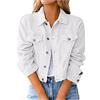 UnoSheng Cappotti da donna in maglia vintage giacca jeans casual risvolto verso il basso tasca manica lunga distaccata camicia corta jeans cappotto donna lunga, bianco, S