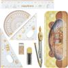 DY.2ten Set Geometria per Studenti, Geometry Compasso Set, Math Geometry Kit, Goniometro, Compasso,Righelli, con Scatola Infrangibili, Squadrette da Disegno 45 e 60, Elementare, 7 Pezzi