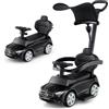 COSTWAY 3 in 1 Auto a Spinta, Mercedes-Benz Macchina Cavalcabile, con Schienale Regolabile Suono Barra di Spinta e Tettuccio, per Bambini 18-36 Mesi (Nero)