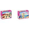 Playmobil Dollhouse 70207 - Soggiorno con Camino, con Effetti Luminosi, dai 4 Anni & Dollhouse 70211 - Bagno con Vasca, dai 4 Anni