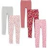 Amazon Essentials Leggings Bambine e Ragazze, Pacco da 5, Grigio/Rosa Chiaro Floreale/Rosa Stampa Foglie/Rosato Scuro/Rosso Fungo, 8 Anni