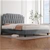 Yaheetech Letto con Testiera Imbottita 140 x 200 cm Altezza Regolabile Rete a Doghe in Legno e Metallo Grigio Chiaro