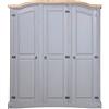 Homgoday Armadio multiuso, armadio in legno massello, armadio, camera da letto a 3 ante, in legno di pino messicano, stile corona 151,6 x 52 x 170 cm, grigio