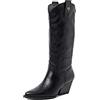 QUEEN HELENA Camperos Stivali Texani Traforati con Tacco Western Cowboy a Punta Stivaletti con Zip Laterale Donna X28-100 Nero 39