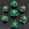 ORUZA Set di 7 dadi Dragon Eye DND con nucleo liquido D&D in resina, bordo affilato, poliedrici, per giochi di ruolo Dungeons and Dragons, D20, D12, D10, D8, D6, D4 D%