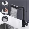 Ulytid Rubinetto Lavello Cucina con Doccetta Estraibile, Rubinetto Cucina Nero Cascata a 3 Modalità, Miscelatore Cucina Girevole a 360° in Acciaio Inox, Acqua Calda e Fredda, Finitura Nero Opaco