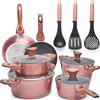 Classmark Pentole Induzione - Batteria Pentole e Padelle Antiaderente 15 Pezzi - Set Pentole per Piano Cottura a Induzione & Gas & Elettrico - Set Сasseruole da Cucina - Pentole Completo Impilabili Salvaspazio