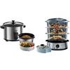 Russell Hobbs 19750-56 Cuociriso Per 10 Tazze, 700 Watt, 1.8 Litri & 19270-56 Vaporiera, 800 Watt, 9 Litri