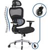 KLIM K800 Sedia Ergonomica da Ufficio + Poltrona Ufficio Girevole + Braccioli 4D e Supporti Lombari e Cervicali regolabili + Poltrona da Ufficio Traspirante - Ottima come Sedia da Gaming + NUOVA