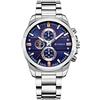 CURREN Orologio da uomo al quarzo con display analogico a fuso orario e cinturino in acciaio argentato con quadrante blu 8274, Bracciale