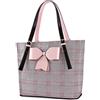 MOSISO Laptop Borsa 15,6 Pollici per Donna,Tote Modello Pelle PU Grid Pattern Grande Capacita di Lavoro Elevata Borsa da Viaggio con Bowknot Compatibile con MacBook/Notebook,Rosa Rosso