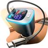 Rolgno Retrattile Caricatore Auto, [4 Porte Ricarica Rapida] 72W Presa Accendisigari USB C Auto, PD30W & QC3.0 Carica Batteria per Auto Cellulare, [Cavi Doppia da 65cm] USB Auto per iPhone/Galaxy/iPad